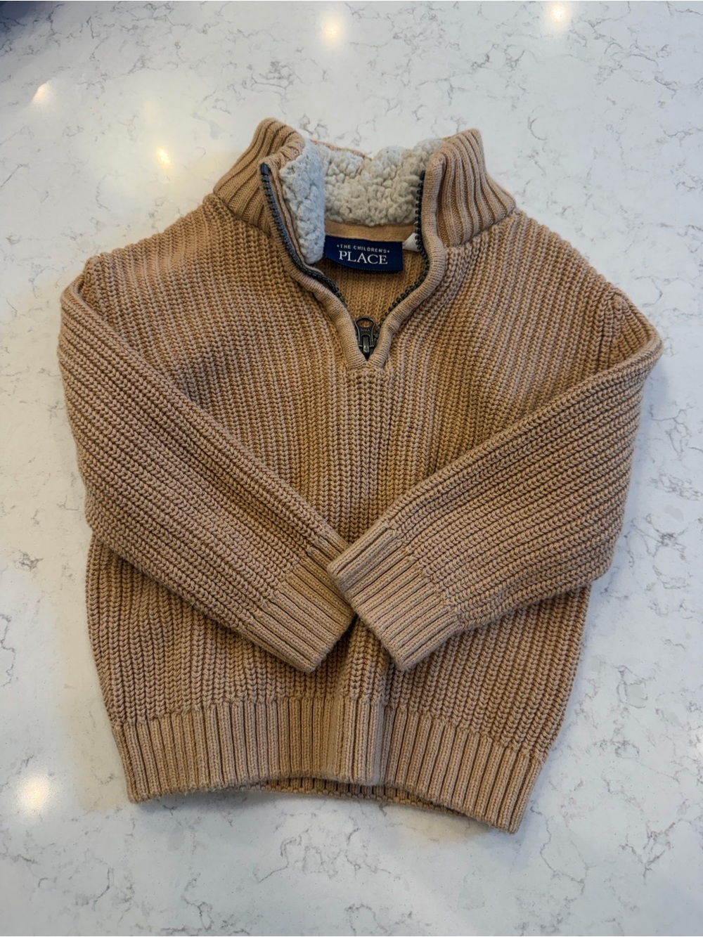 The Children's Place Tan Sherpa-Lined Zip Sweater
